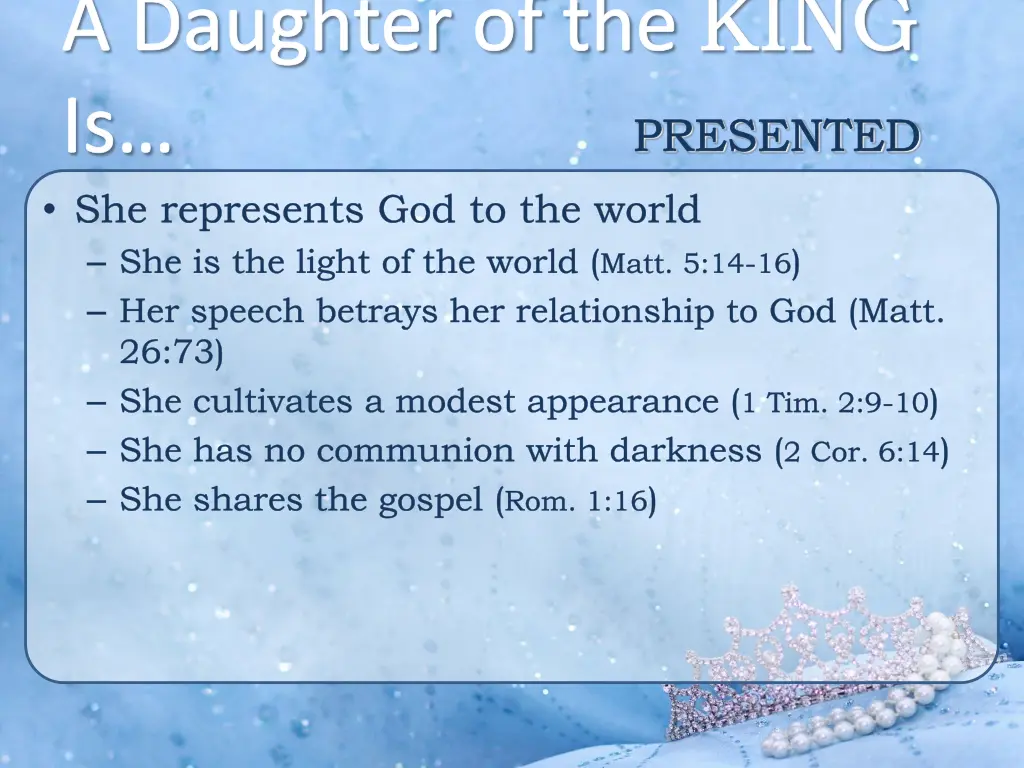 a daughter of the king is she represents