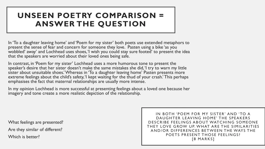 unseen poetry comparison answer the question