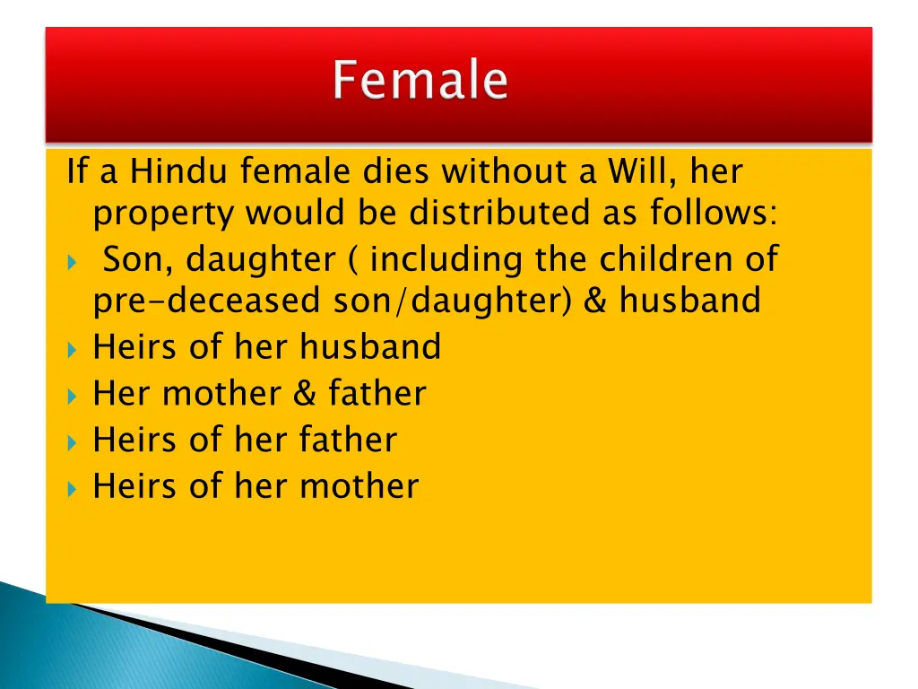 if a hindu female dies without a will