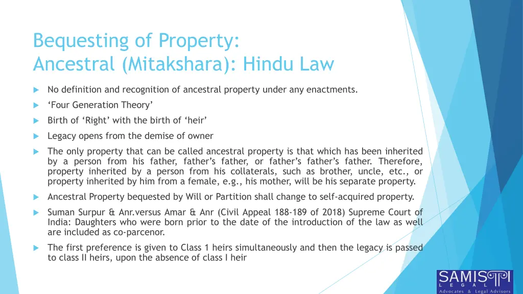 bequesting of property ancestral mitakshara hindu