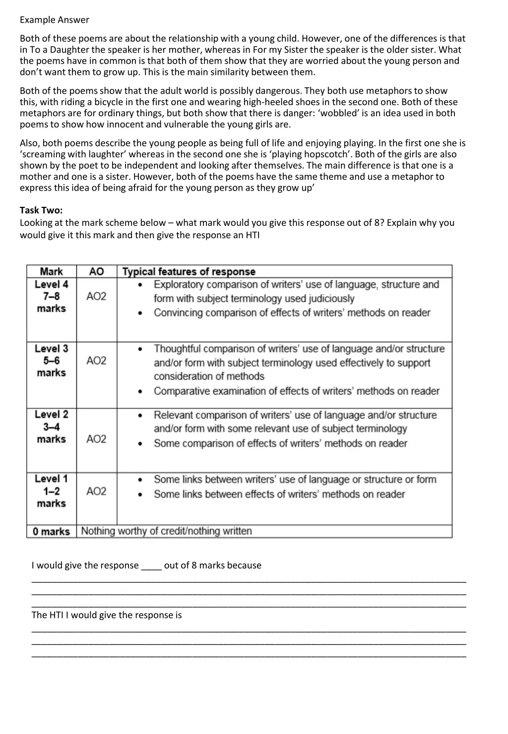 example answer