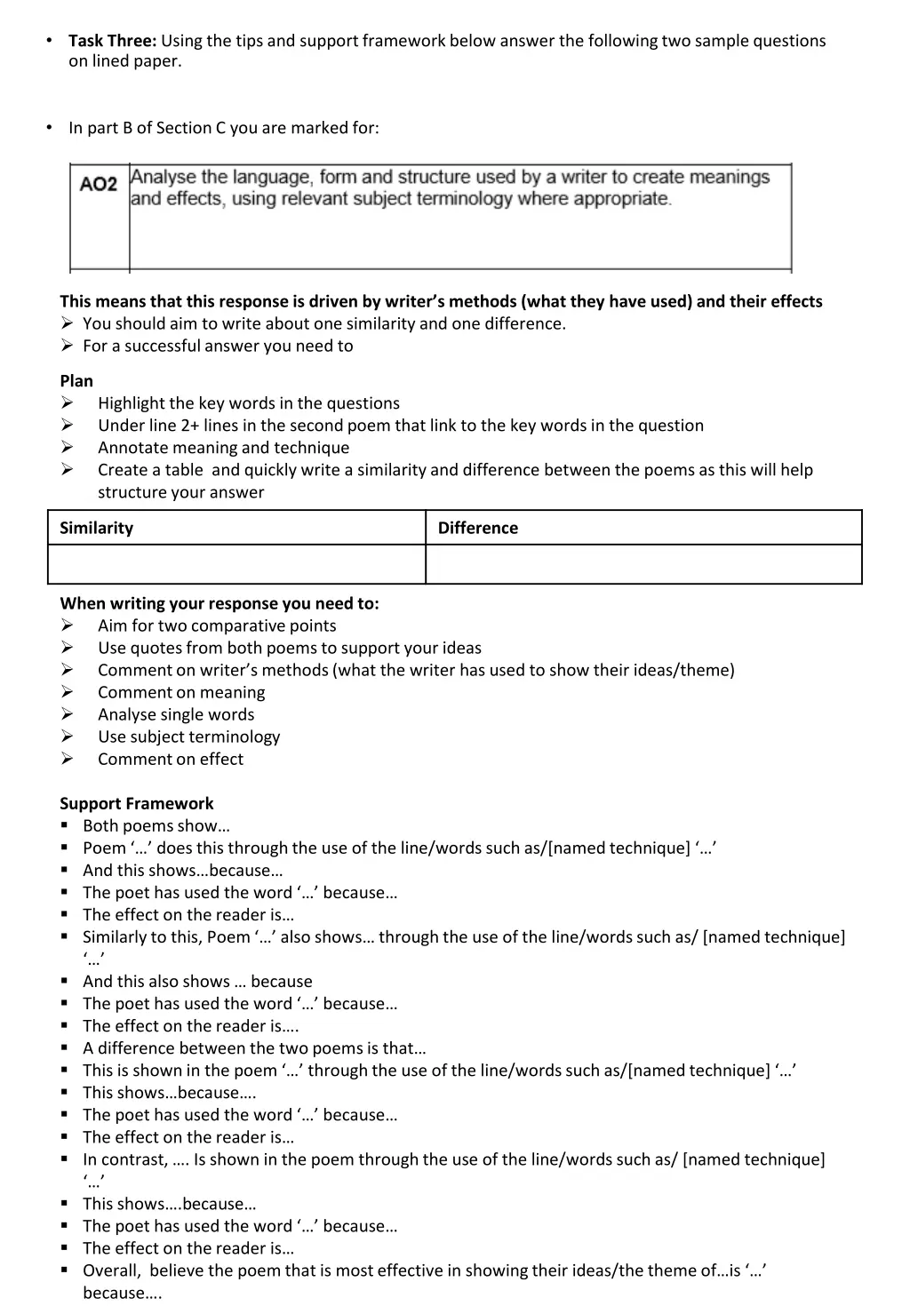 task three using the tips and support framework