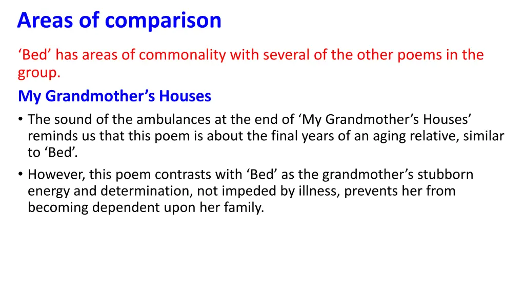 areas of comparison