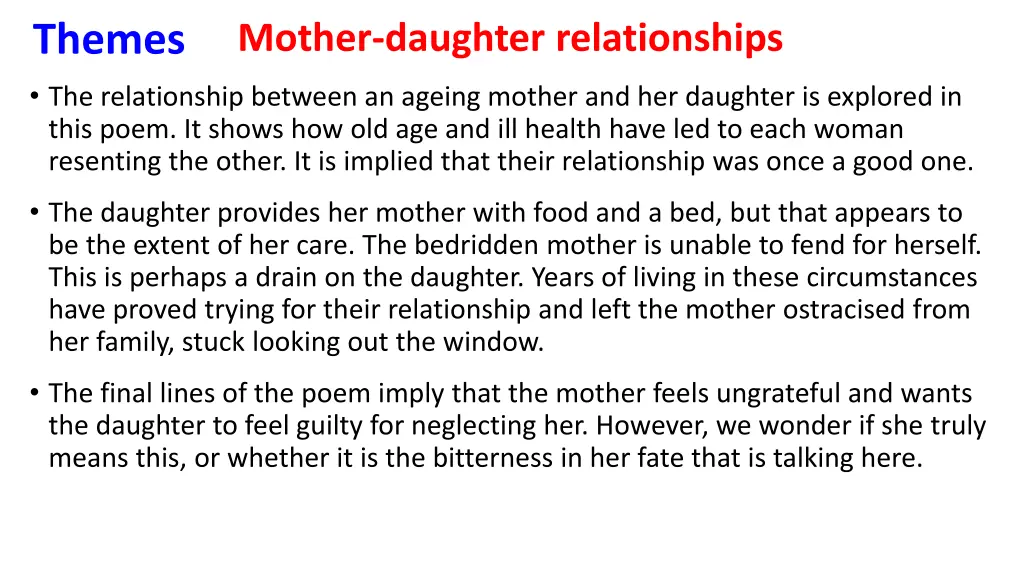 themes the relationship between an ageing mother