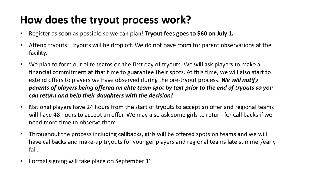 how does the tryout process work