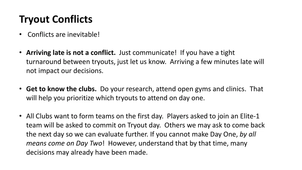 tryout conflicts