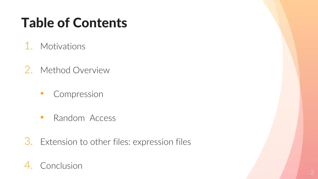 table of contents