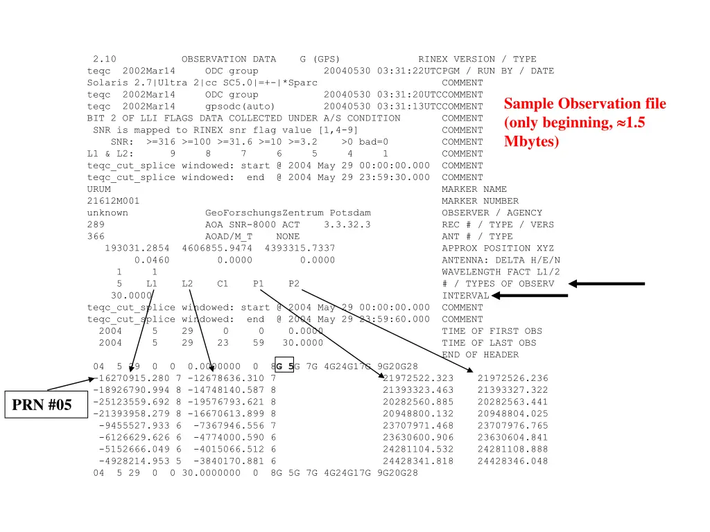 2 10 observation data g gps rinex version type 1