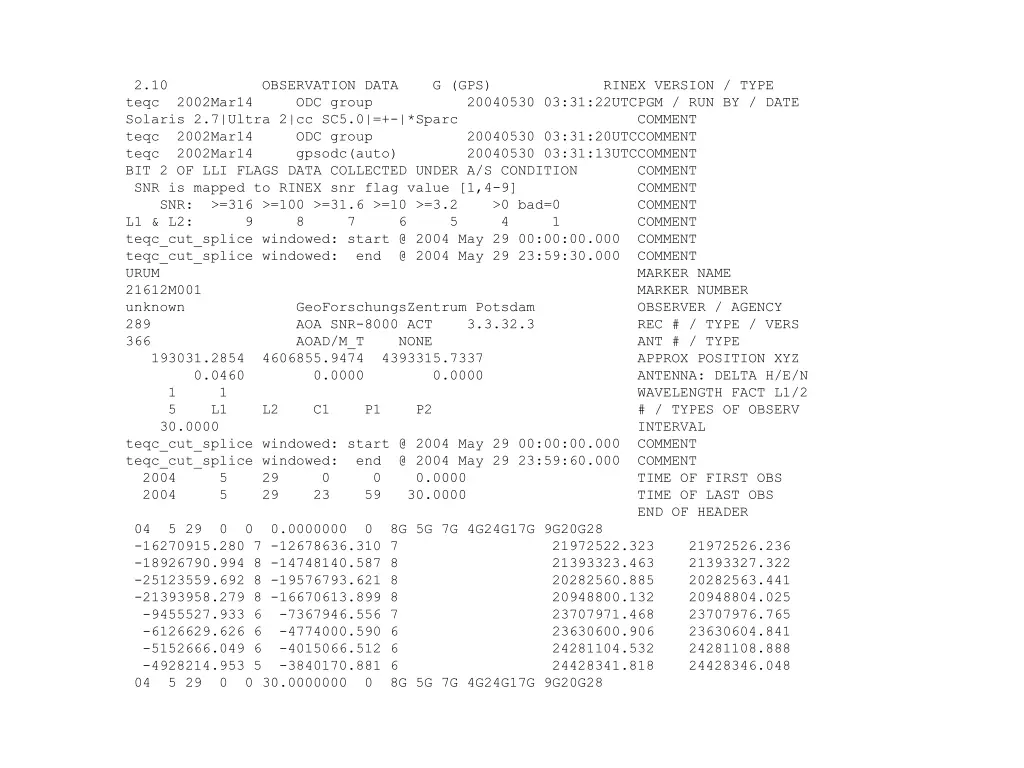 2 10 observation data g gps rinex version type