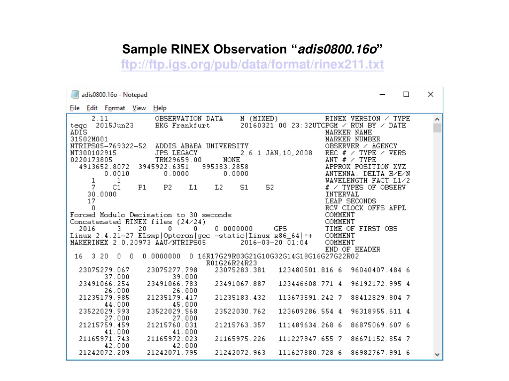 sample rinex observation adis0800