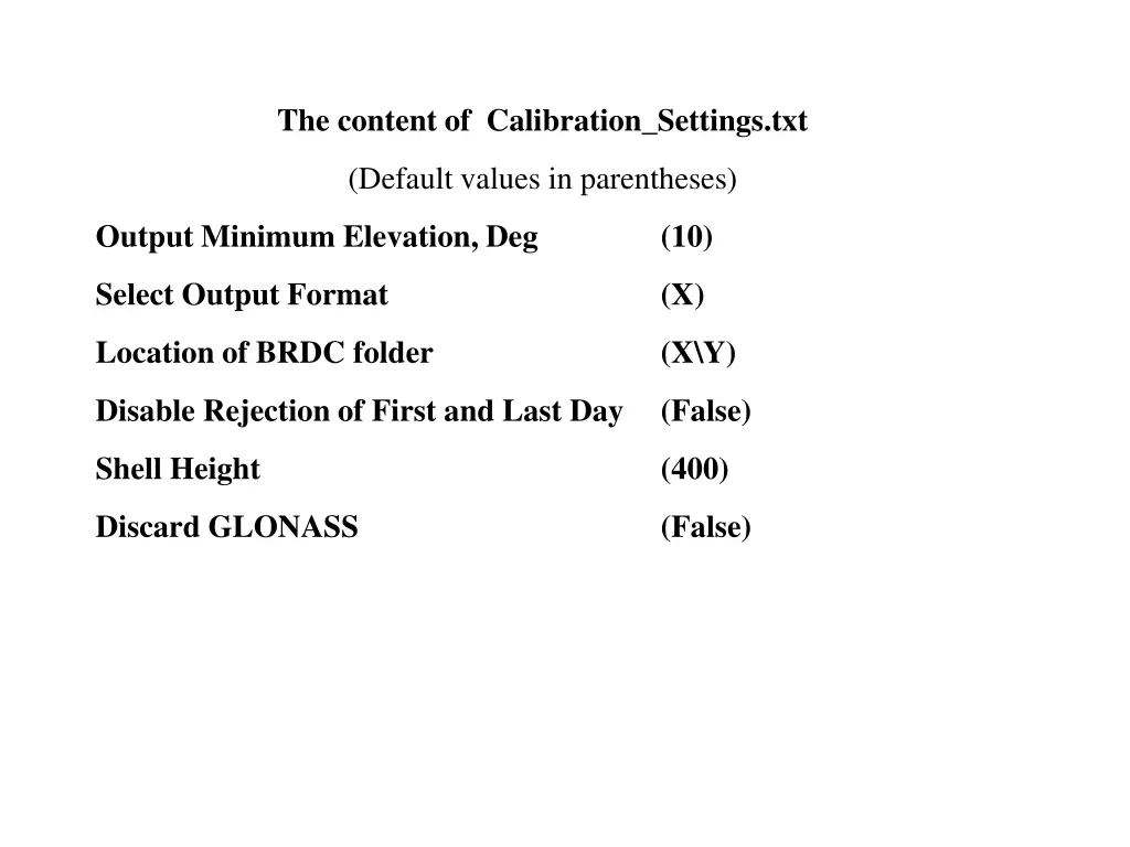 the content of calibration settings txt