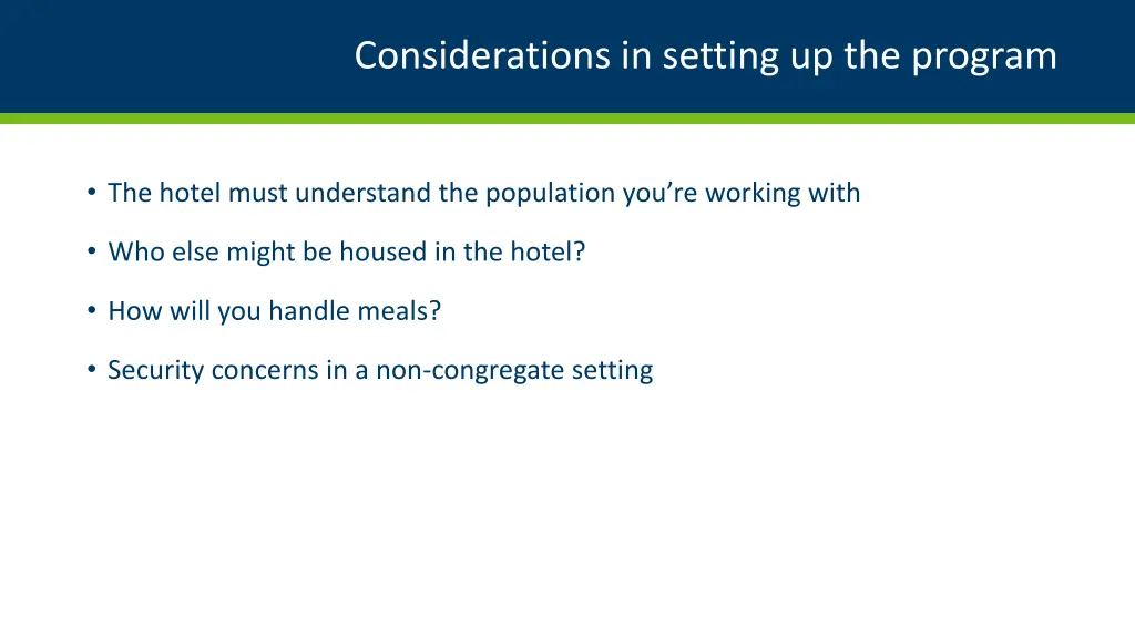 considerations in setting up the program