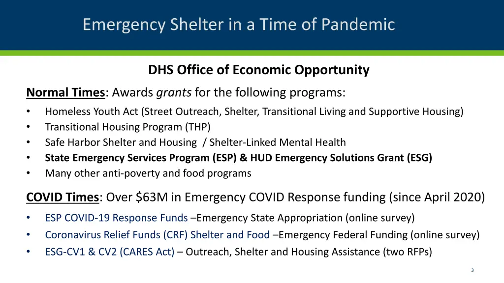 emergency shelter in a time of pandemic