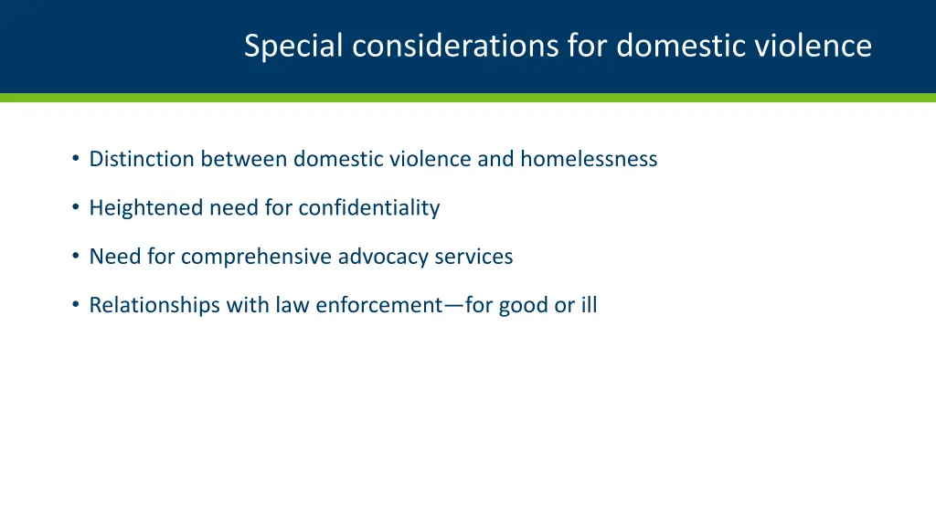 special considerations for domestic violence