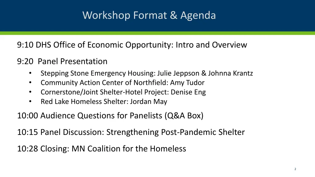 workshop format agenda