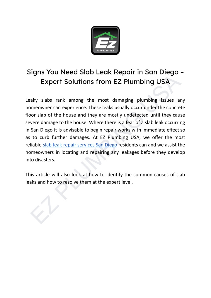 signs you need slab leak repair in san diego