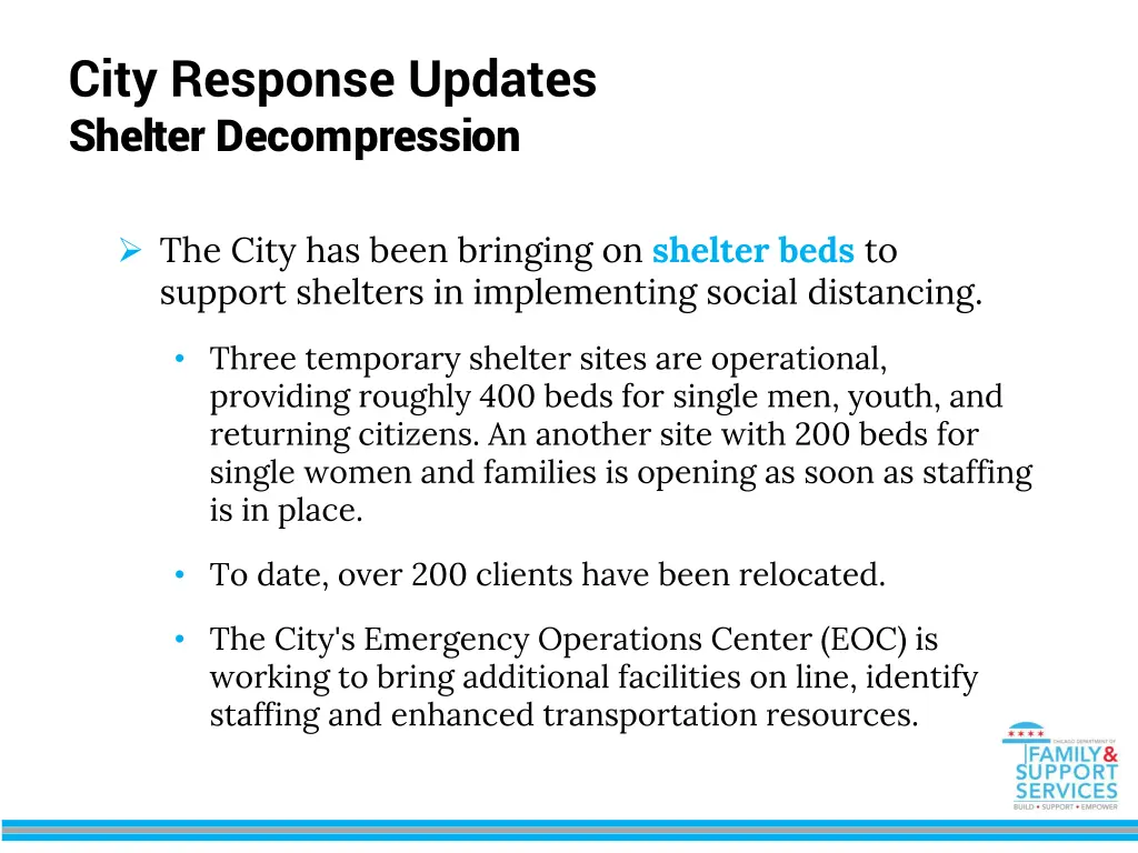 city response updates shelter decompression