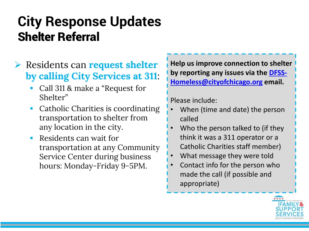 city response updates shelter referral