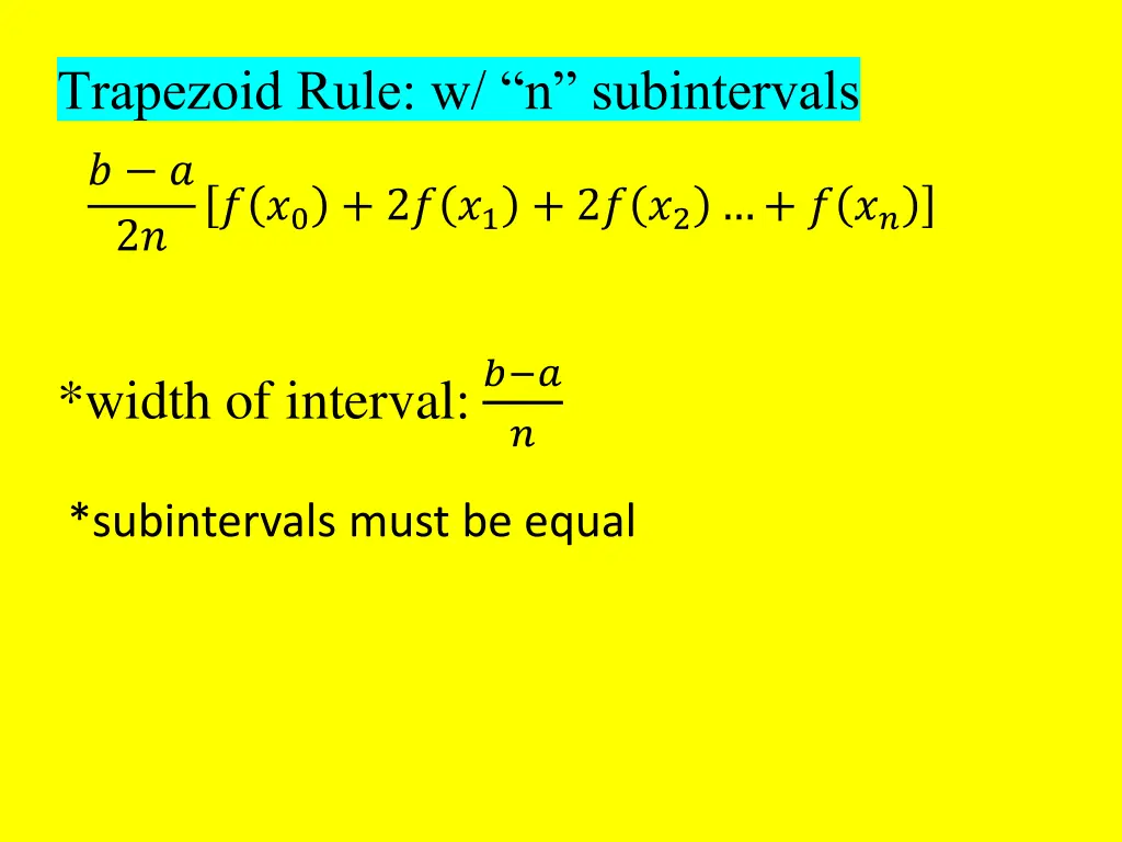 trapezoid rule w n subintervals