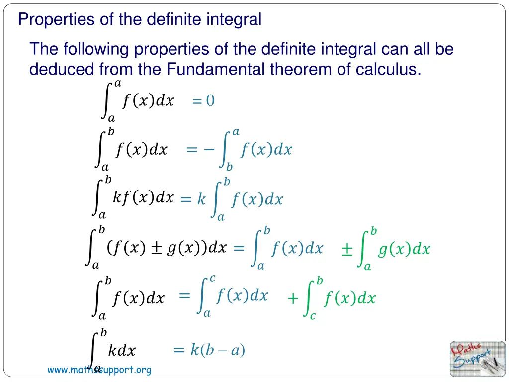 properties of the definite integral