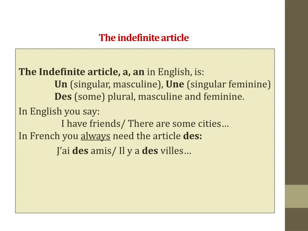 the indefinite article