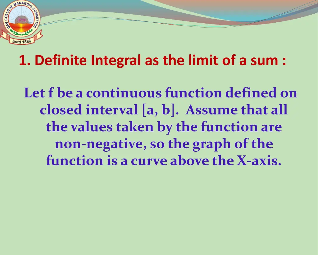 1 definite integral as the limit of a sum