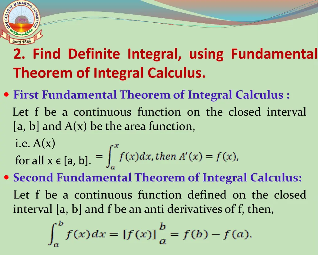 2 find definite integral using fundamental