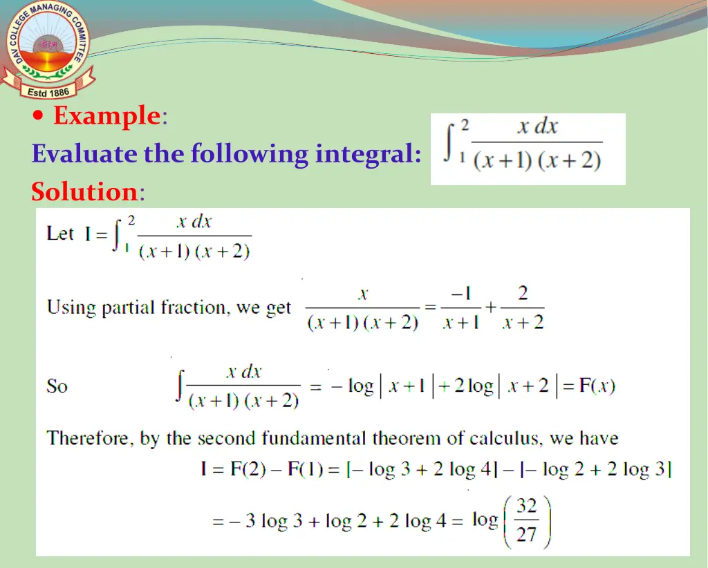 example evaluate the following integral solution