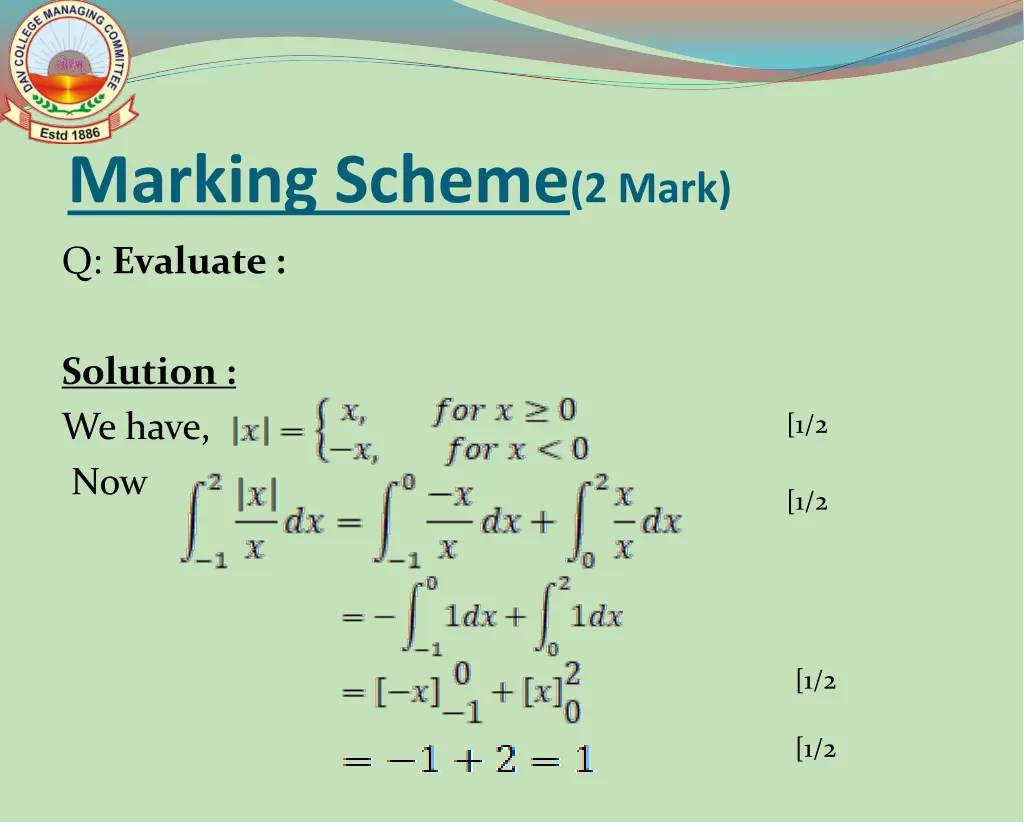 marking scheme 2 mark