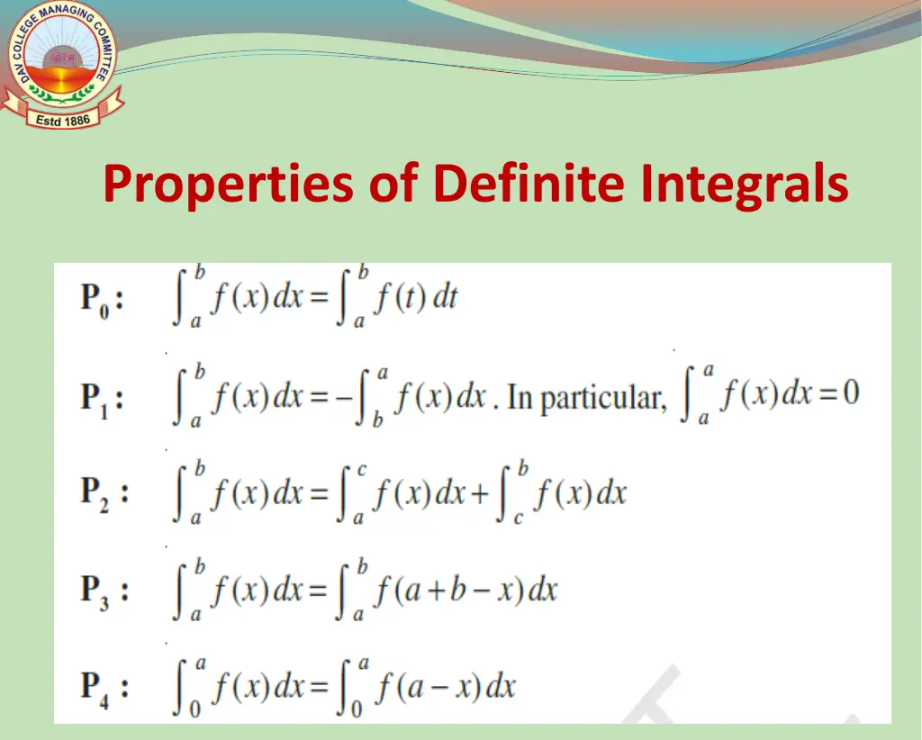 properties of definite integrals