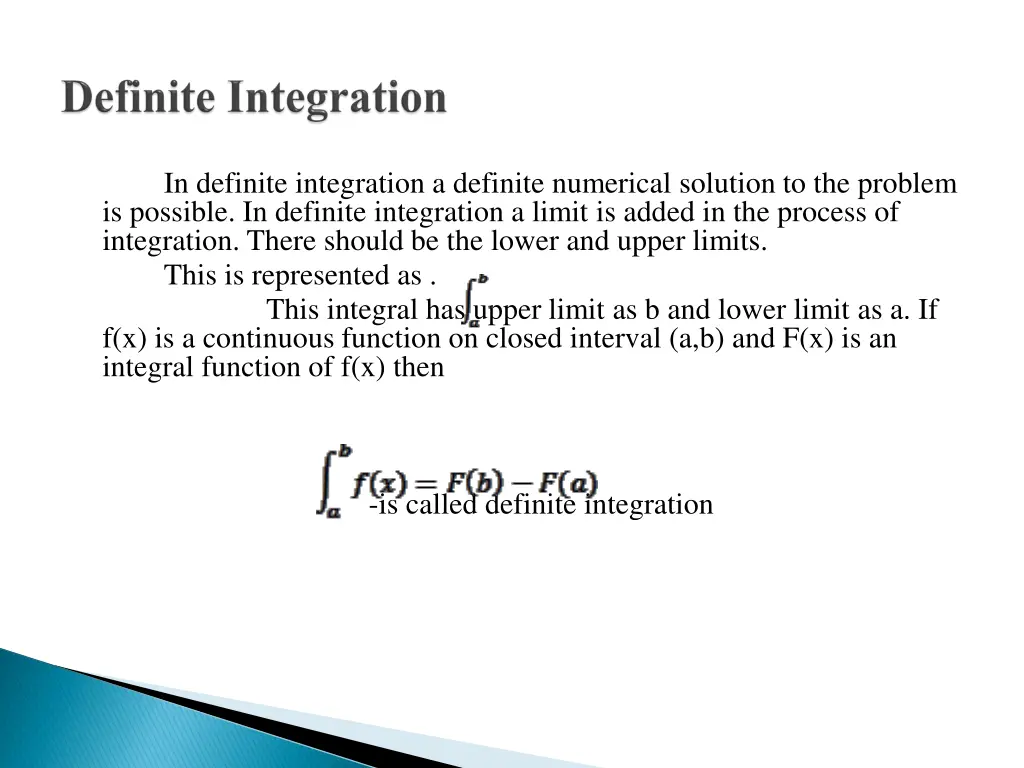 in definite integration a definite numerical