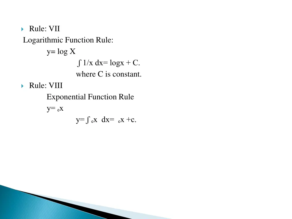 rule vii logarithmic function rule y log x