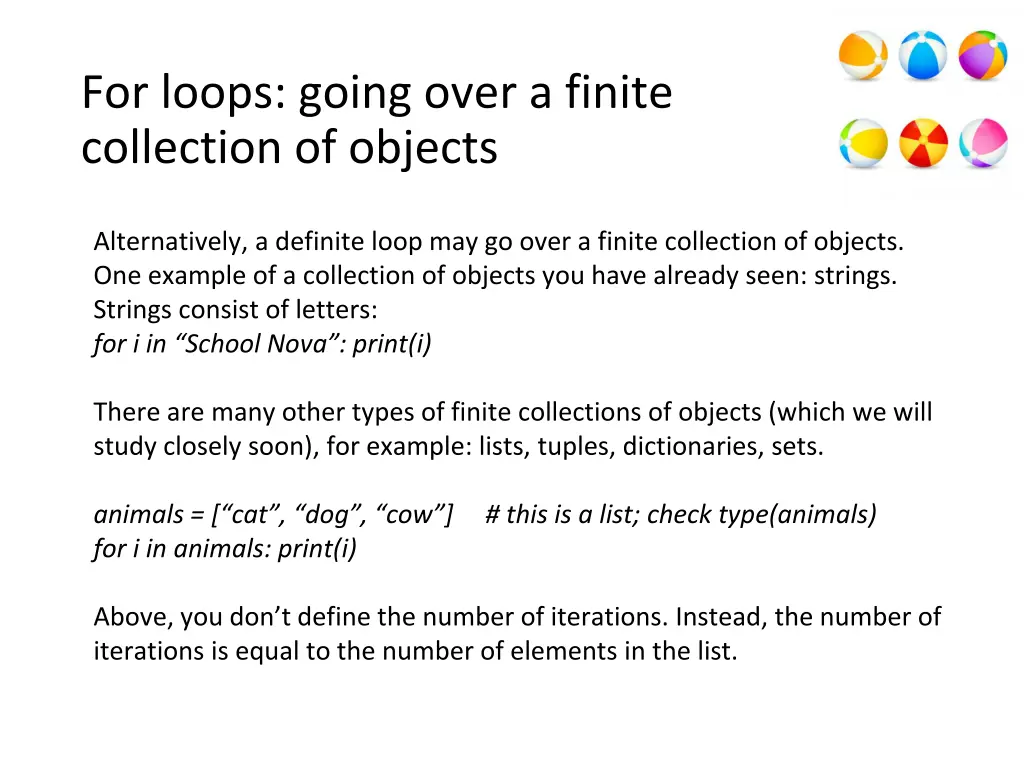 for loops going over a finite collection