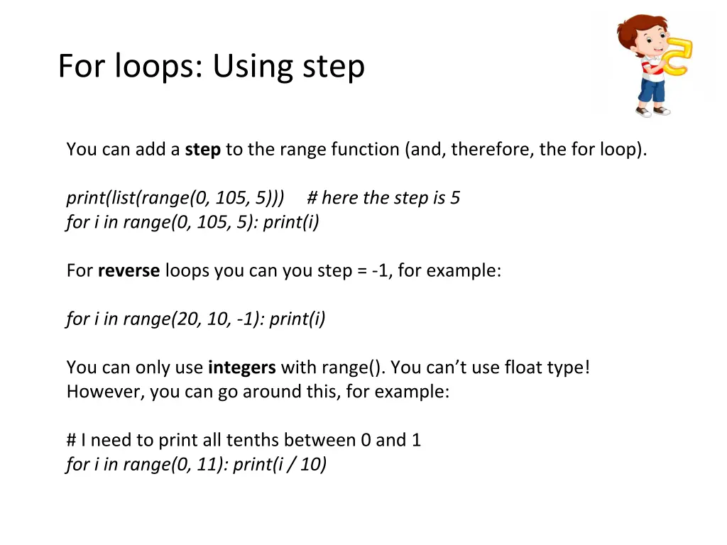 for loops using step