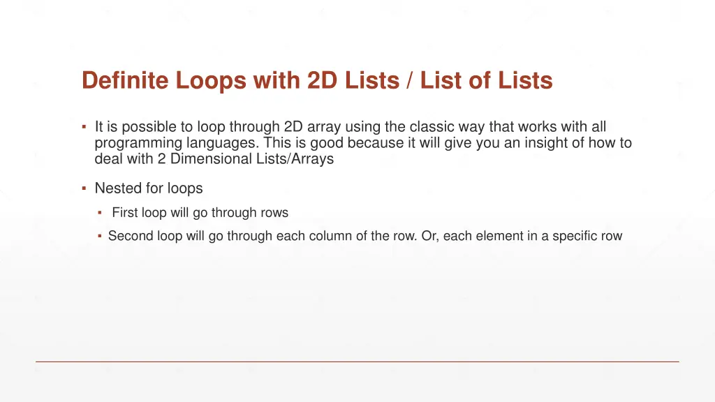 definite loops with 2d lists list of lists