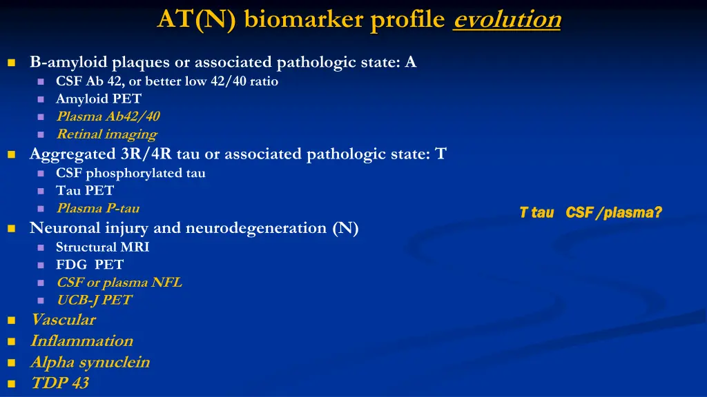 at n biomarker profile evolution