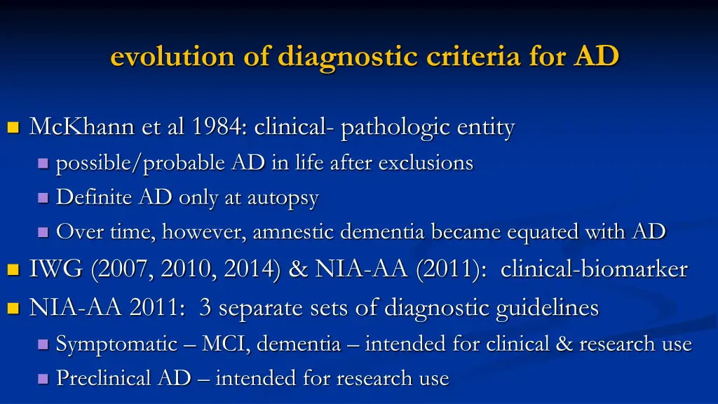 evolution of diagnostic criteria for ad