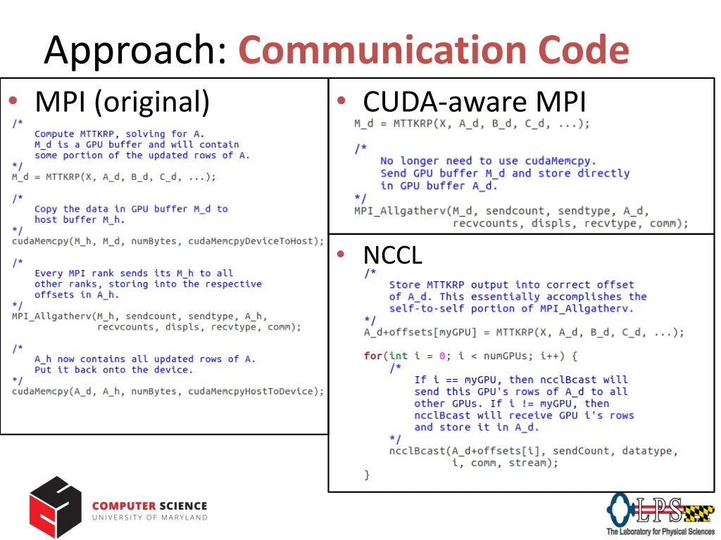 approach communication code mpi original refacto