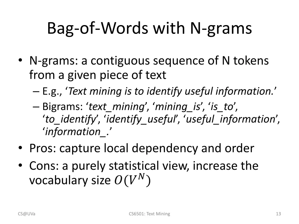 bag of words with n grams