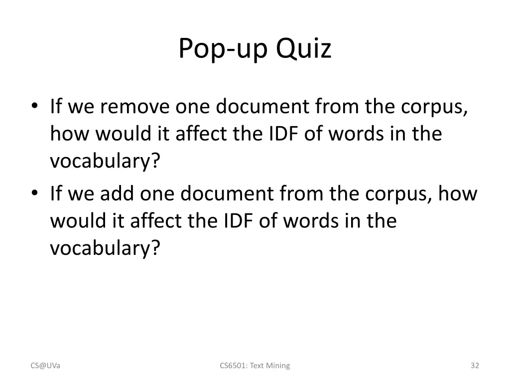 pop up quiz 1