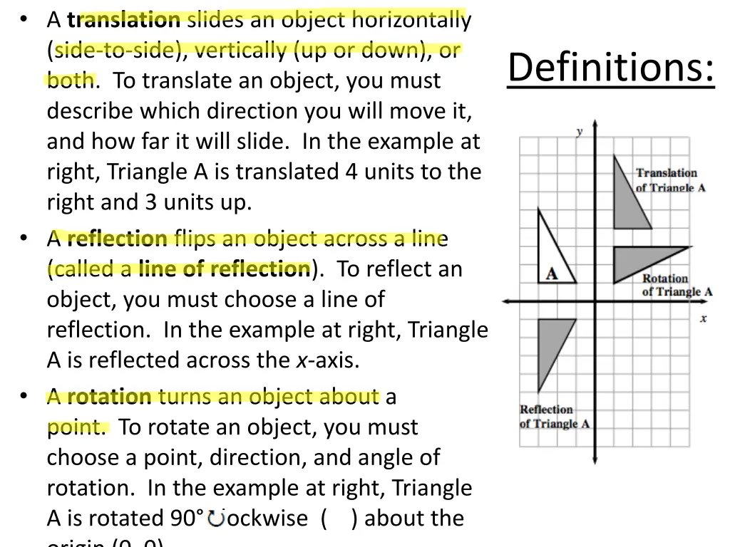 a translation slides an object horizontally side