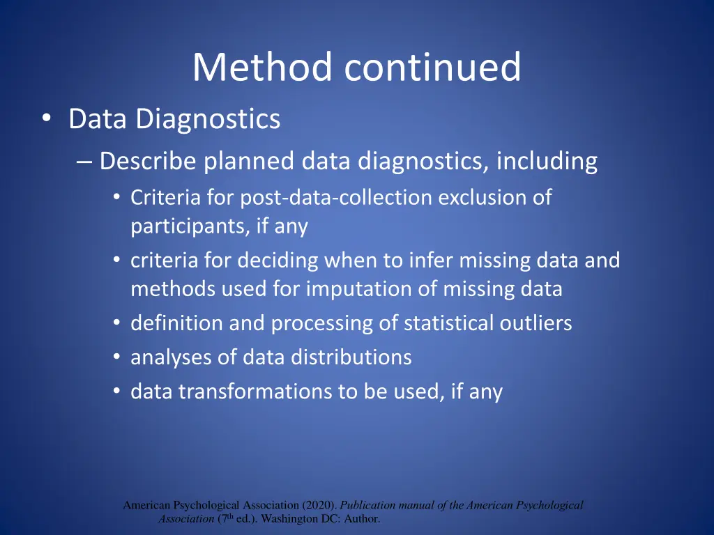 method continued data diagnostics describe