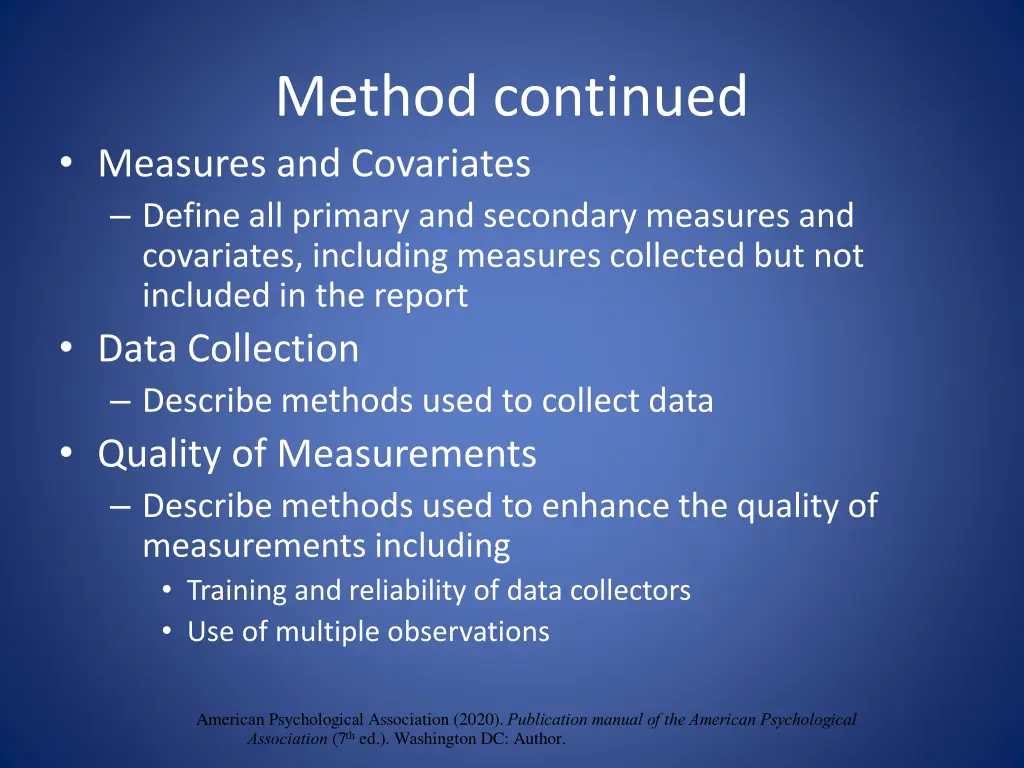 method continued measures and covariates define