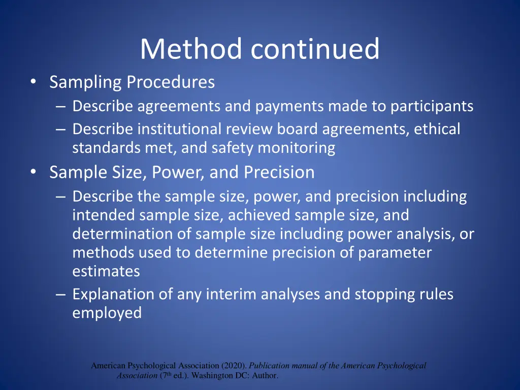 method continued sampling procedures describe