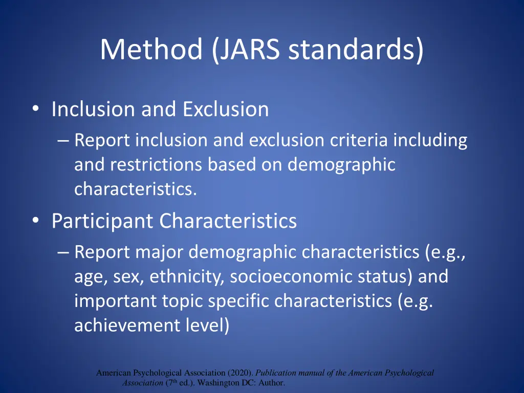 method jars standards