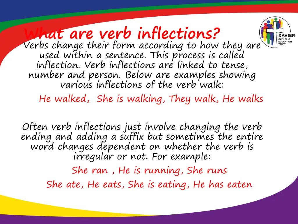 what are verb inflections verbs change their form