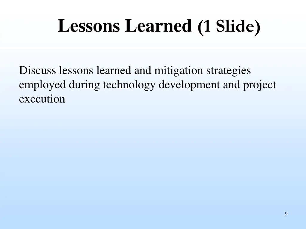 lessons learned 1 slide