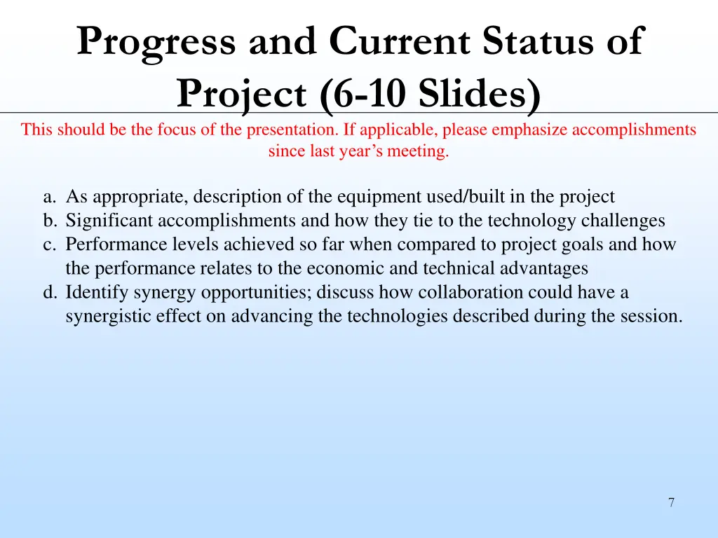 progress and current status of project