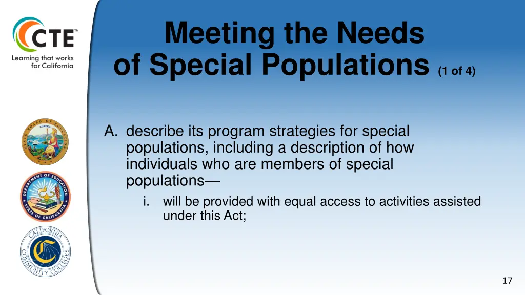 meeting the needs of special populations 1 of 4