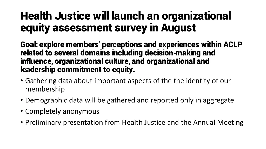 health justice will launch an organizational